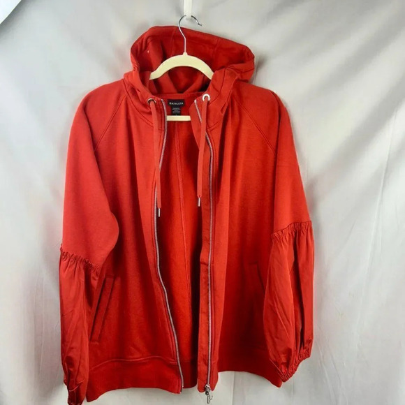 Athleta On My Way Triumph Hoodie Women Large Zipper Organic Cotton Orange - Picture 10 of 12